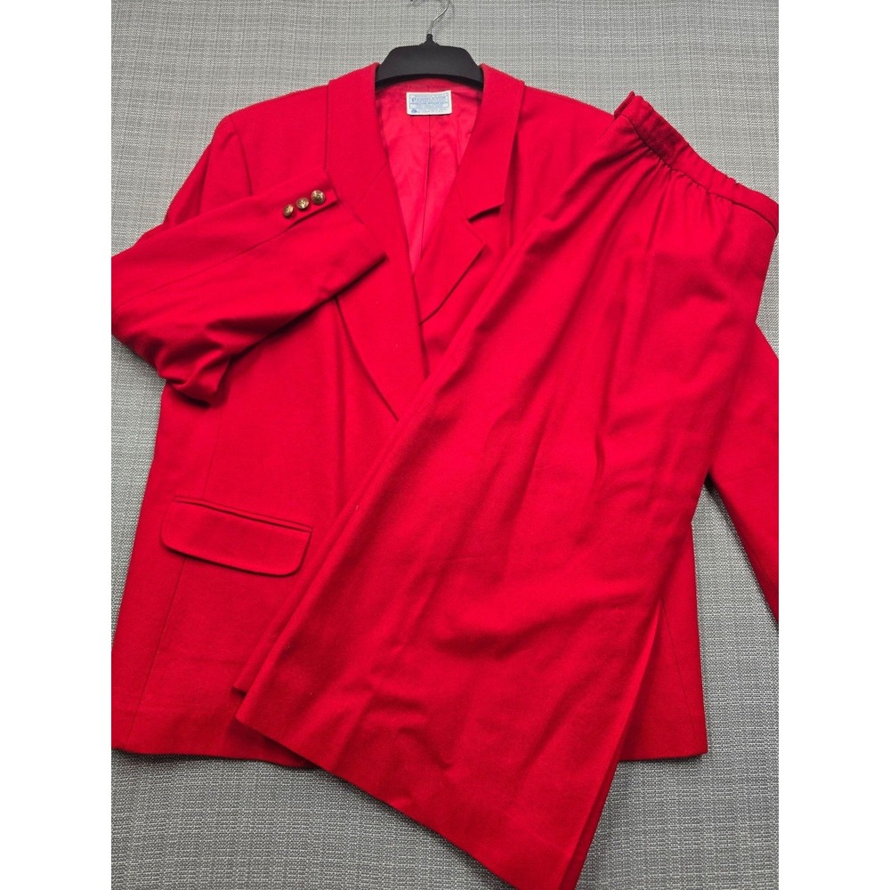 Vintage Pendleton Skirt Suit Womens 20W Red 100% Wool 2 Piece Made USA Workwear